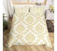 Homewish Royal Damask Bedding Sets Double Size, Purple Baroque Flower Duvet Cover Sets for Girls Women Bedroom Decor, Gold Damask Floral Duvet Sets, Luxurious Boho Medallion Bedding & Linen
