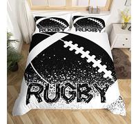 Homewish Rugby Duvet Cover King Size Boys Ball Game Bedding Set Sports Ball Black And White Comforter Cover Football Hobby Activity Bed Set European Sport Competitive Games Room Decor