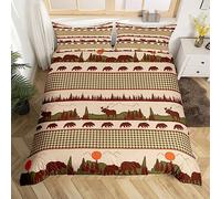 Homewish Rustic Bear Bedding Set Double, Hunting Bear Duvet Cover for Kids Teens Adult, Woodland Wildlife Comforter Cover Cabin Lodge Decor, Vintage Country Farmhouse Bed Set S with 2 Pillow Cases