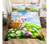 Homewish Rustic Butterfly Bedding Set Double Size Easter Eggs Print Duvet Cover 3 Piece Easter Decoration Comforter Cover Happy Easter Themed Bedspread Cover Farm Floral Decor Bedding