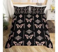 Homewish Rustic Butterfly Southwestern Aztec Western Double Bedding Set for Little Boys | Pale Beige Damask Duvet Cover Bohemian Gothic Quilt Cover Goth Vintage Floral Antique Decor Bed Sets