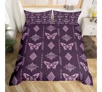 Homewish Rustic Butterfly Southwestern Aztec Western Single Bedding Sets for Little Boys | Purple Damask Duvet Cover Bohemian Gothic Quilt Cover Goth Vintage Floral Antique Decor Bed Set