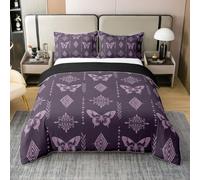 Homewish Rustic Butterfly Southwestern Aztec Western Single Bedding Sets for Little Boys | Purple Damask Coton Duvet Cover Bohemian Gothic Quilt Cover Goth Vintage Floral Antique Decor Bed Set