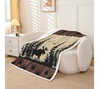 Homewish Rustic Cabin Fleece Blanket Throw 127x152cm Vintage Moose Woodland Animals Hunter Warm Plush Sherpa Blanket Farmhouse Barn Lodge Decor Fuzzy Plush Throw for Bed Sofa Couch