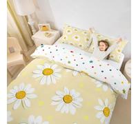 Homewish Rustic Daisy Bedding Set Super King Flowers Plants Yellow Duvet Cover Cartoon Flowers Botanical Quilt Cover For Kids Boys Girls,Yellow Daisy Floral Bed Set