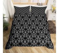 Homewish Rustic Deer Black Damask King Duvet Cover Sets for Young Boys | Victorian Bedding Gothic Vintage Floral Quilt Cover Bed Set