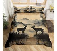 Homewish Rustic Deer Duvet Cover for Kids Teens Adults, Woodland Animal Hunting Themed King Size Bedding Set, Nature Lake Scenery Quilt Cover Country Cabin Lodge Bed Sets, Black Reversible