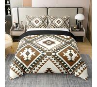 Homewish Rustic Farmhouse Bedding Set Single Western Boho Aztec 100% Cotton Duvet Cover Green Brown Quilt Cover For Kids Boys Girls Adults Bohemian Geometric Bed Set 2 Pcs
