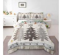 Homewish Rustic Farmhouse Comforter Set King Size,Merry Christmas Stars Pine Retro Bedding Set All Season Quilt Set,Vintage Country Xmas Barn Wooden Microfiber Polyester Down Comforter