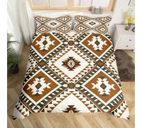 Homewish Rustic Farmhouse Quilt Cover Single Western Boho Aztec Bedding Set Green Brown Duvet Cover For Kids Boys Girls,Bohemian Geometric Bed Set