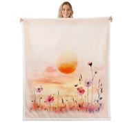 Homewish Rustic Sun Fleece Blanket Baby 30"x40" Pink Floral Sherpa Blanket Farmhouse Landscape Fuzzy Plush Throw - Vintage Nature Boho Bedclothes Room Decor Decor for Bed Couch