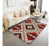 Homewish Rustic Western Area Rug 100x150cm Boho Aztec Theme Rug For Bedroom Living Room Ethnic Mexican Geometric Diamond Carpet Decor Southwest Native American Indoor Floor Mat Non Slip