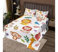 Homewish Safari Quilt Set Single Wild Animals Bedspread Monkey Lion Giraffe Tiger Elephant Leaves Kids Boys Girls Coverlet Set,Orange Yellow White Cartoon Warm Soft Bedclothes Bedding Quilted