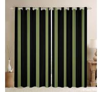 Homewish Sage Green and Black Striped Window Curtains 52 x 63 Inch 2 Panel Sets - Abstract Stripes Pattern Blackout Curtains Olive Green Simple Striped Window Treatments Drapes Minimalists Geometric
