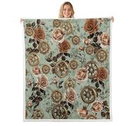 Homewish Sage Green flowers Fleece Blanket Throw 127x152cm boho florals Warm Plush Sherpa Blanket vintage Steampunk Fuzzy Plush Throw Victorian Botanical Aesthetics for Bed Sofa Couch