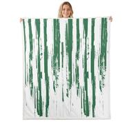 Homewish Sage Green Striped Blanket 90x90 Inches - Turquoise Abstract Fleece Blanket Chic Room Decor - Modern Ink Painting Throws - Contemporary Graffiti