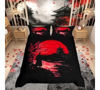 Homewish Samurai Bedding Set Sunset Duvet Cover Japanese Samurai Quilt Cover Scenery Silhouette Comforter Cover Room Decoration For Men (1 Duvet Cover With 1 Pillow Case),Single Size