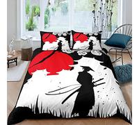 Homewish Samurai Duvet Cover King Size Sunset Print Comforter Cover Japan Bedding Set Building Silhouette Breathable Bedspread Japanese Ukiyoe Quilt Cover Ultra Lightweight