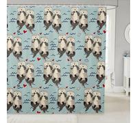 Homewish Sea Otters Fabric Shower Curtain,Kawaii Otter Couples Shower Curtain,Ocean Marine Mammals Bathroom Shower Curtain Sets,Love Heart Pattern Waterproof Bathroom Curtains Cartoon 72" Wx72 L