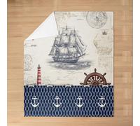Homewish Sea Sailing Boat Flannel Blanket 50"x60" for Couch Bed | Vintage Anchor Lighthouse Fleece Blankets for Bedroom Office Ocean Rudder Plush Throw for All Season