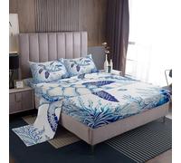 Homewish Sea Turtle Bed Sheets Set Double Ocean Seaweed Sheet Set Nautical Blue Painting Sheets Kawaii Marine Life Flat Fitted Sheet