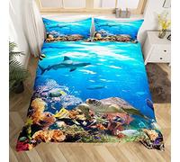 Homewish Sea Turtle Duvet Cover Single Size Shark Bedding Setocean Animals Fishes Bed Settortoise And Rainbow Color Coral Printed Home Textiles Comforter Cover For Teens Boys Girls Zipper, Multi 09