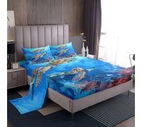Homewish Sea Turtle,Marine Animal Sheet Set Double Underwater World Bed Sheets Ocean Themed Bedding - Bed Sheets Set 4 Piece