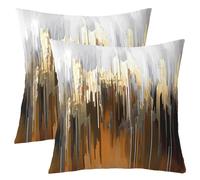 Homewish Set of 2 Abstract Art Pillow Covers Orange Gold Grey Throw Pillow Covers, Stripe Cushion Covers 20x20 Inch Golden Metallic Sequins Tie Dye Luxurious Modern Cushion Cases
