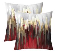 Homewish Set of 2 Abstract Art Pillow Covers Red Gold Grey Throw Pillow Covers, Stripe Cushion Covers 18x18 Inch Golden Metallic Sequins Dark Red Tie Dye Luxurious Modern Cushion Cases