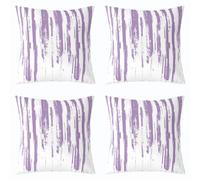 Homewish Set of 4 Lavender White Pillow Cases 40 x 40 cm - Modern Abstract Striped Cushion Covers Chic Room Decor - Graffiti Ink Painting Throw Pillow Covers - Violet Purple for Sofa Couch Bedroom