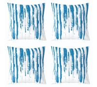 Homewish Set of 4 Sky Blue Pillow Cases 50 x 50 cm - Modern Abstract Striped Cushion Covers Chic Room Decor - Ink Painting Graffiti Throw Pillow Covers - Vintage for Sofa Couch Bedroom - Polyester
