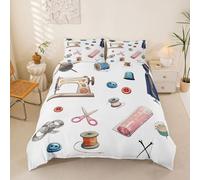 Homewish Sewing Double Duvet Cover Buttons Bedding Set for Kids Teens Adults Sewing Machine Scissors Measuring Tape Quilt Cover Needle Thimble Spool Mannequin Bed Sets
