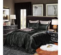 Homewish Silk Like Satin Bedding Sets Hotel Quality Black Duvet Cover Set King Size Summer Reversible Quilt/Comforter Cover Honeymoon Sexy Luxury Soft Microfiber Farmhouse Room Decorative