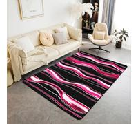 Homewish Simple Minimalist Art Area Rug 150x200cm Contemporary Geometric Living Room Rugs Black Pink Red Waves Decorative Carpet Modern Abstract Indoor Floor Mat Striped