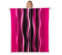 Homewish Simple Minimalist Art Fleece Blanket 100x130cm Contemporary Geometric Warm Plush Sherpa Blanket Pink Red Waves Fuzzy Plush Throw Modern Abstract Room Decor Striped