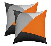 Homewish Simple Orange Grey Pillow Cases for Sofa Couch, Modern Geometric Patchwork Cushion Covers, Throw Pillow Covers Pack of 2, Microfiber Soft Square Throw Pillow Covers, 45 x 45 cm