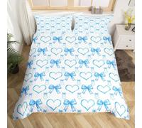 Homewish Sky Blue Coquette Bowknot Comforter Cover King,Girly Cartoon Love Heart Duvet Cover,Princess Kawaii Butterfly Bow Bedding Set for Girls Kids Teens,Geometric Cute Bowtie Bed Set