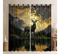 Homewish Smoky Mountain Forest Window Curtains 46 x 72 Inch 2 Panel Sets - rustic Farmhouse deer Blackout Curtains Misty Forest woodland plants Window Treatments Drapes Mountain Landscape for Bedroom