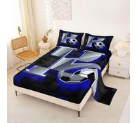 Homewish Soccer Bed Sheets Single Football Initial Letter H Sheet Set Neon Black Blue Gaming Checkered Bedding Set - Sports Games Fitted Flat Sheets 3 PieceSoccer Room Decor