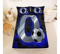 Homewish Soccer Single Fitted Sheet Football Initial Letter O Bed Sheets Deep Pocket 16 inch (40 cm),Neon Black Blue Gamer Checkered Bedding Set Sports Gamessoccer Room Decor