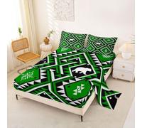 Homewish Southwestern Bed Sheets Double Rustic Bear Cabin Sheet Set Bohemian Southwestern Bedding Set - Olive Green Ethnic Aztec Farmhouse Fitted Flat Sheets 4 Piece