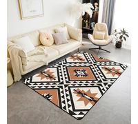 Homewish Southwestern Farmhouse Area Rug 100x150cm Rustic Western Tribal Aztec Living Room Rug Non Slip Brown Black Boho Aztec Carpet For Bedroom Kitchen Bohemian Geometric Indoor Floor Mat Non Slip