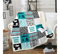 Homewish Sports Blanket for Boys Girls Kids,Swim Run Dirt Bike Throw Blanket Sports Bed Sofa Couch Decor,Sports Games Fleece Blanket,Star Striped Geometry Patchwork Sherpa Blanket 50"X60"
