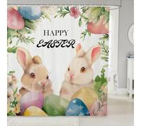 Homewish Spring Easter Shower Curtain 72" W x 84" L - Kawaii Rabbit Animal Eggs Floral Waterproof Bathroom Curtains Happy Easter Bunny Curtain,Watercolor Garden Pastoral Flowers Bathroom Accessories