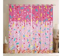 Homewish Sprinkle Donut Blackout Curtains 46 x 54 Inch 2 Panel - Pink Ice Cream Window Curtains for Bedroom - sweet dessert Window Treatments Drapes cute donut Decor