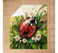 Homewish Stained Glass Ladybug Flannel Blanket 60"x80" for Bed