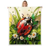 Homewish Stained Glass Ladybug Fleece Blanket 76x102cm for Sofa