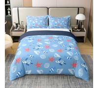 Homewish Starfish King Size Bedding Sea Turtle Coton Duvet Cover Set Conch Seashell Clownfish Ocean Theme Quilt Cover Cartoon Marine Life Bed Sets