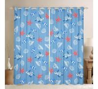Homewish Starfish Window Curtains 66 x 90 Inch 2 Panel Sets - Sea Turtle Blackout Curtains Conch Seashell Clownfish Ocean Theme Window Treatments Drapes Cartoon Marine Life for Bedroom
