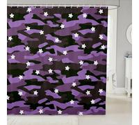 Homewish Stars Shower Curtain 72" W x 84" L - Camo Waterproof Bathroom Curtains for Men Modern Camo Army White Star Pattern Curtain Military Camouflage Purple Black Bedclothes Bathroom Accessories